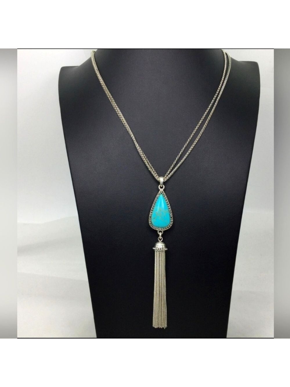 Lucky Brand Faux Turquoise Tassel Necklace 20"
